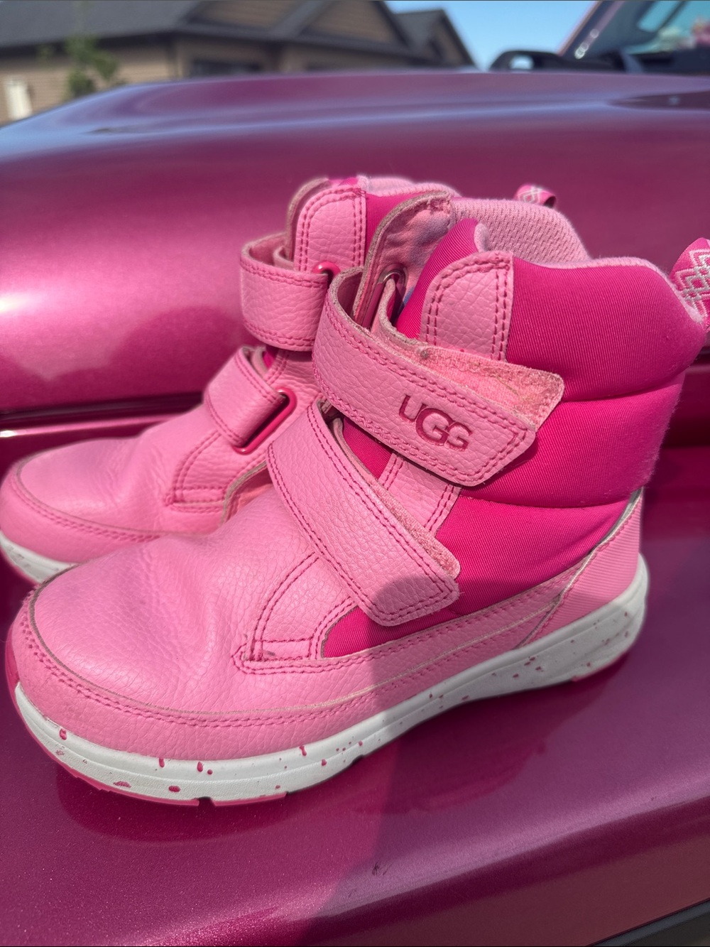 UGG Kids Pink Hook-and-Loop High-Top Boots